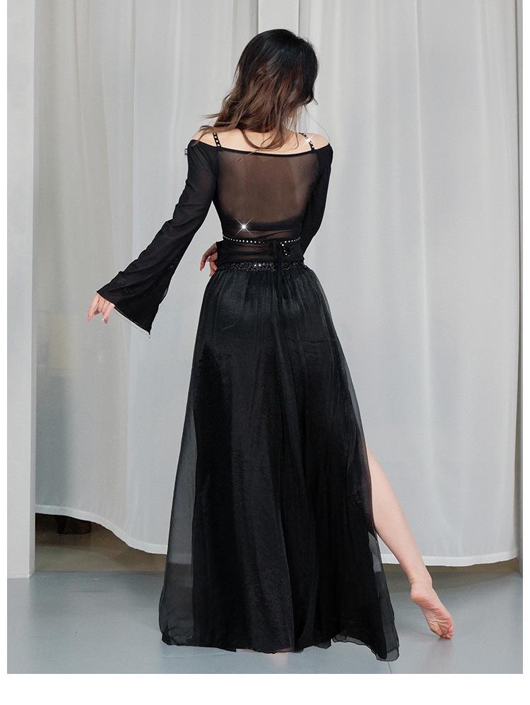 Huayu 2025 Sequined Belly Dance Dress Set - Mesh Long Dress for Practice & Performance