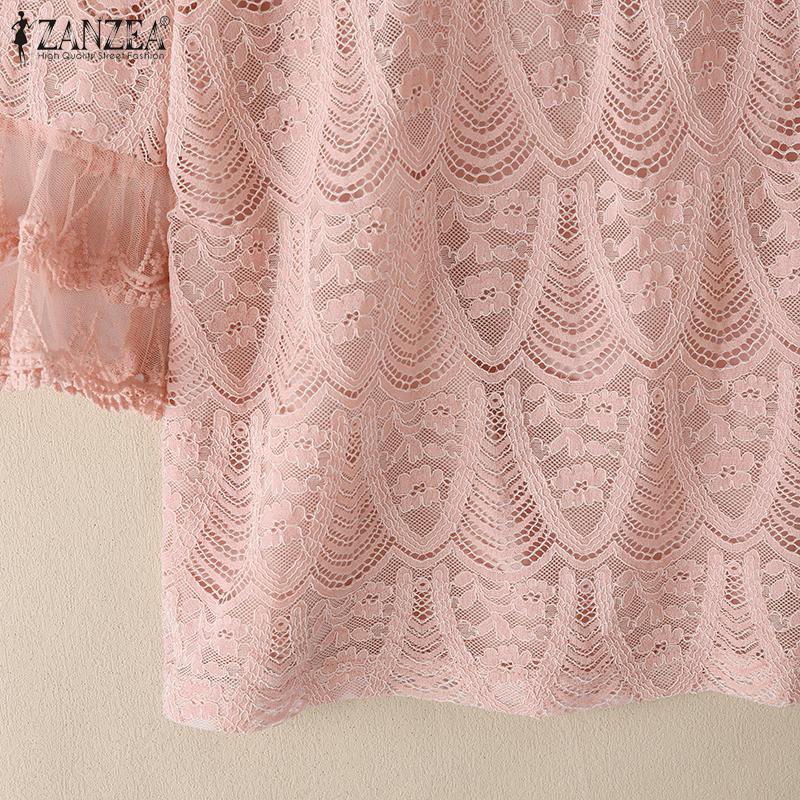 ZANZEA Women Casual Flare 3/4 Sleeve Elegant Lace Patchwork Blouse