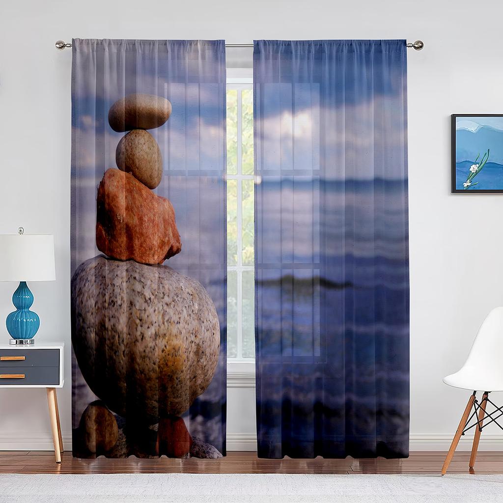 Urban Brick Slate Stone Wall Tulle Curtains for Living Room Bedroom Decoration Modern Chiffon Sheer Voile Kitchen Window Curtain