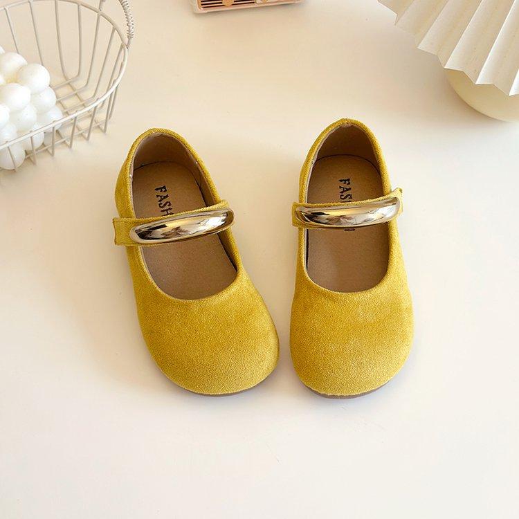 Korean Version of Girls' Shoes Suede Girls' Mary Jane Round Head Single Shoes Soft Sole Solid Color Simple Children's Leather Shoes Baby Shoes