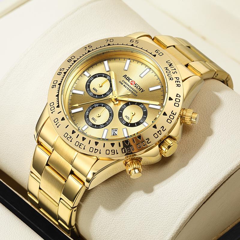 Quarzuhr für Herren Business Gold Schwarz Edelstahl Mode Klassisch Luxus Multifunktional Analog Armbanduhren Reloj Hombre