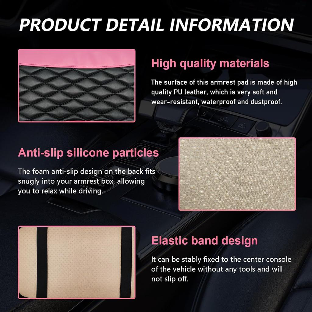 Car Center Console Cushion Pad, PU Leather Waterproof Auto Armrest Box Cover Protector, Comfortable Armrest Seat Box Cover Mat, Universal Car