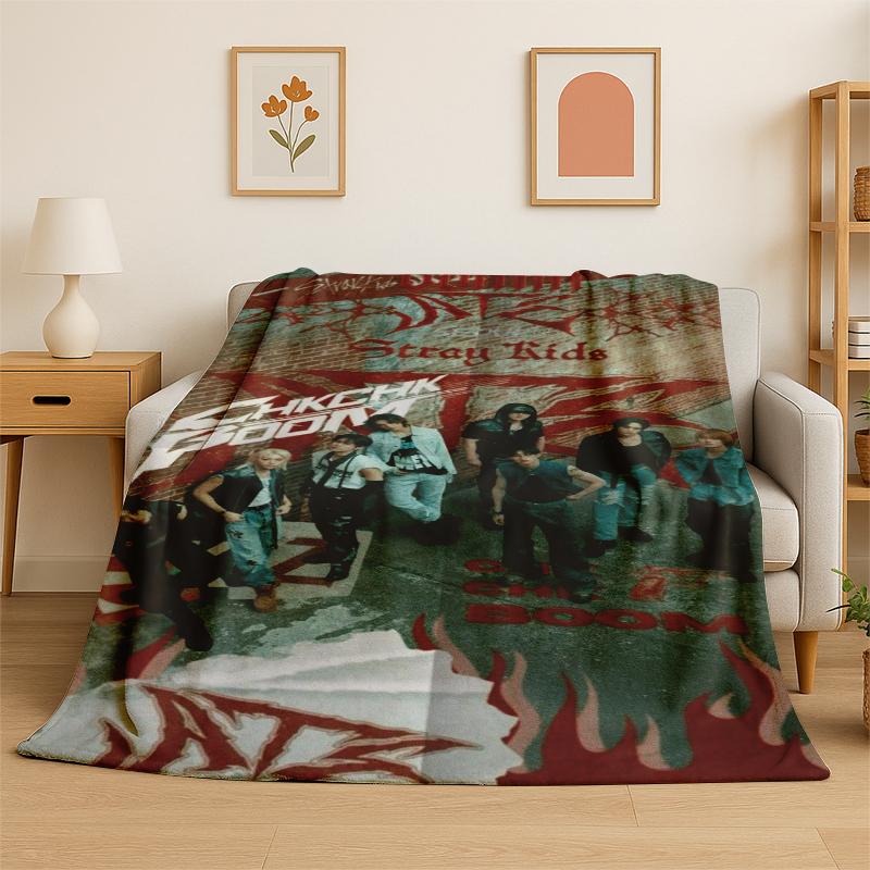 Kpop Stray Kids Music Star Flannel Blanket Soft Warm Throw Blanket for Bedroom Living Room Bed Travel Camping Picnic Gift