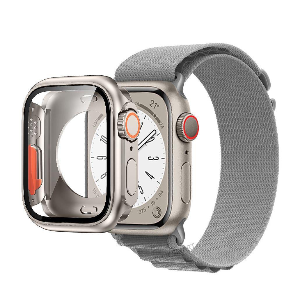 Correa de nailon con cubierta de vidrio para Apple Watch, carcasa de 44mm, 45mm, 40mm y 41mm, Protector de pantalla con correa, IWatch Series 56 Se 7 8, giro a Ultra