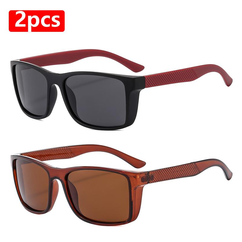 2pcs Sets Classic Sunglasses Men Women Polarized Sun Glasses Retro Square Driving Fishing Shades UV400 Glasses Outdoor Eyewear