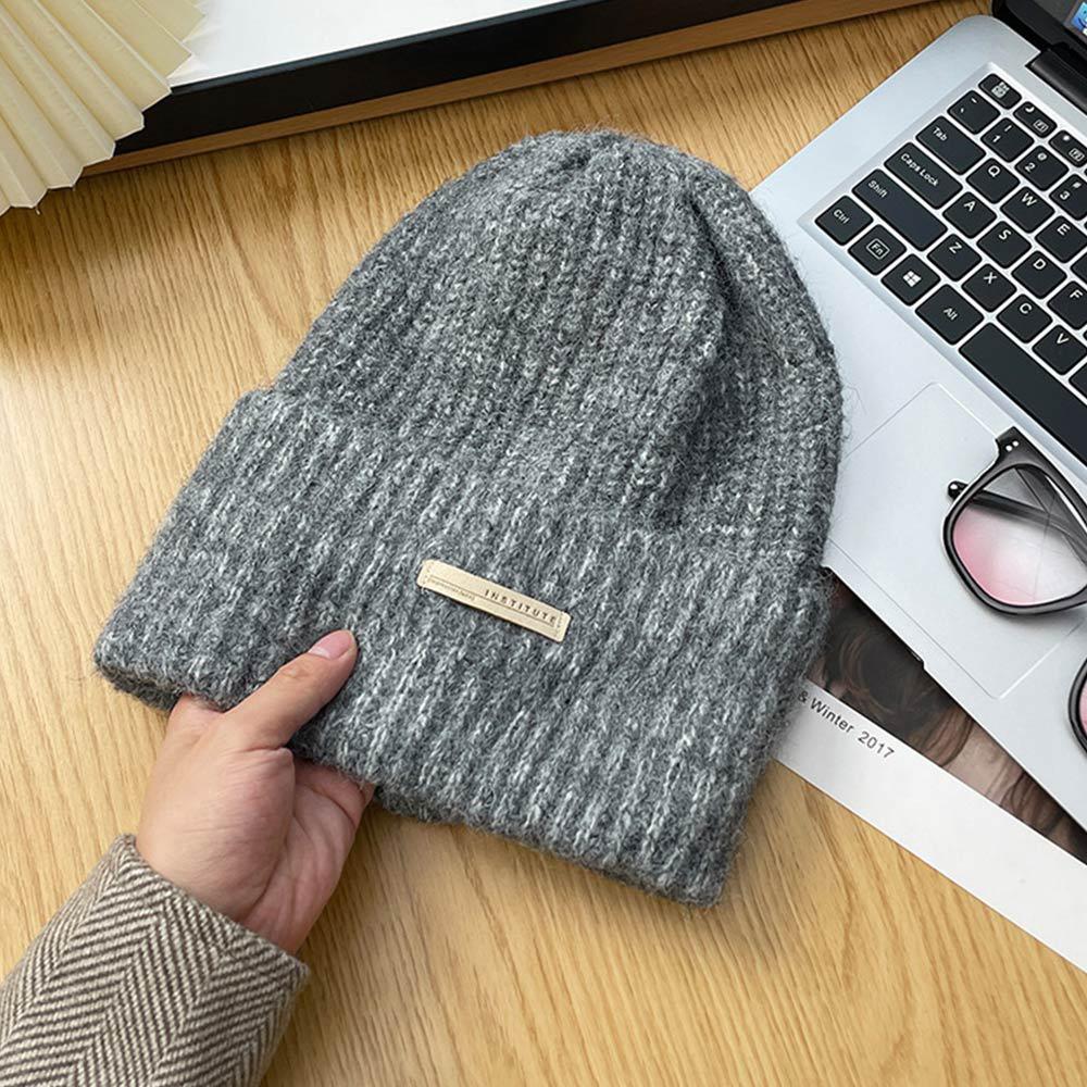 Japanese Style Beanie Hats Patch Design Ski Cap Fashion Ear Protection Pullover Hat  for Women Men