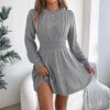 Women's Fashion Casual Twisted Knit Fitted Waist Sweater A-line Skirt Round Neck Long Sleeve Solid Color Dress