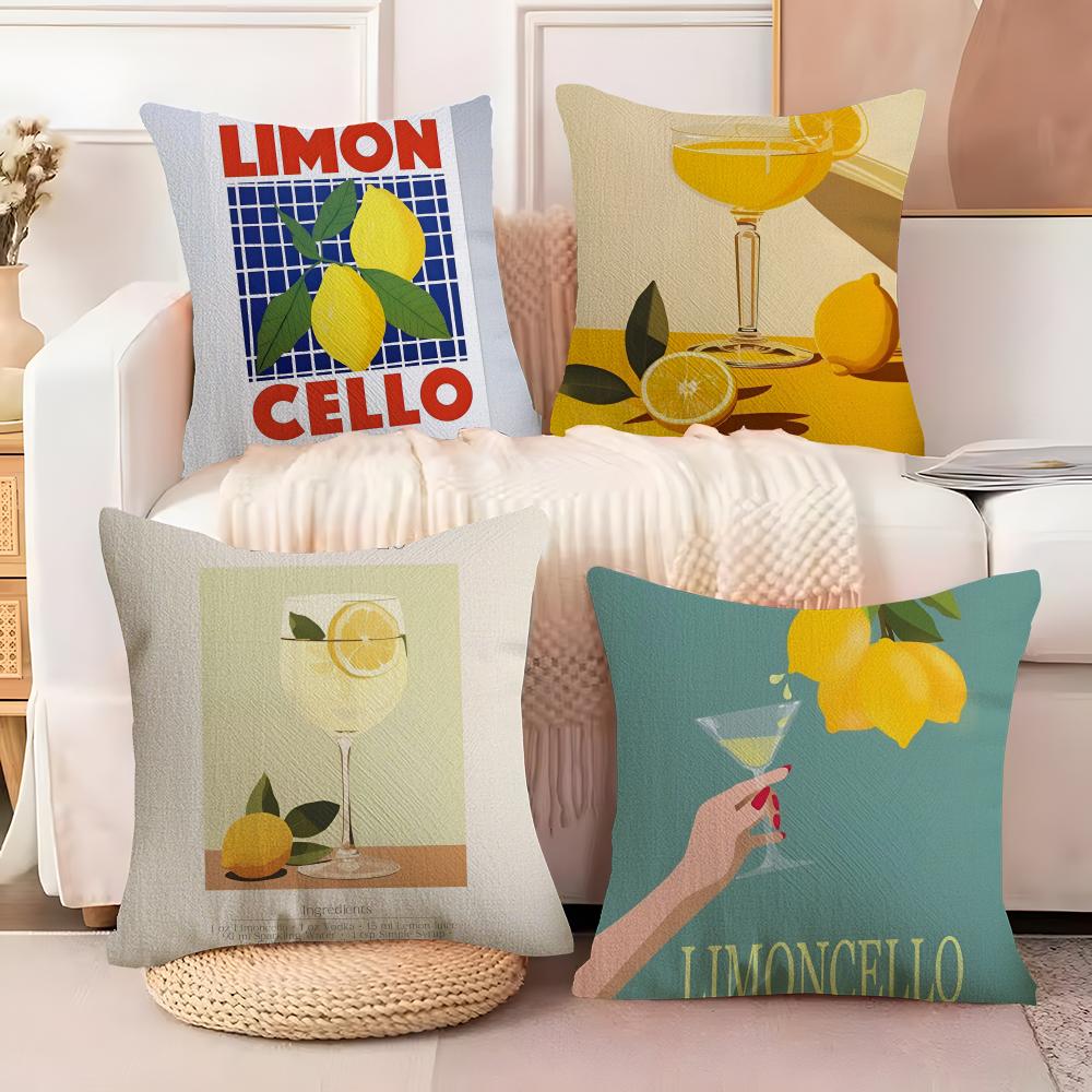 Drink Wine L-Limoncello Lemon Drop Pillow Case Sofa Living Room Bedroom Headboard Backrest Cushion Square Cushion