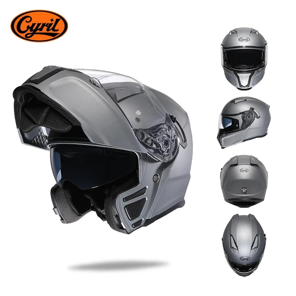 Motorcross Flip Up Helmets with Wide View Clear Visor ABS Shell Full Face Cyril Motor Helmet For Adult DOT Approved
