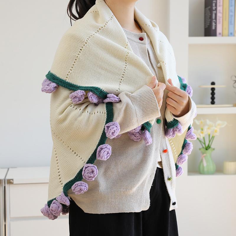 Round Rose Bundle Blanket Office Nap Yarn Ball Flower Carpet Hand Woven Blanket Foldable Into A Rose Bouquet Shape