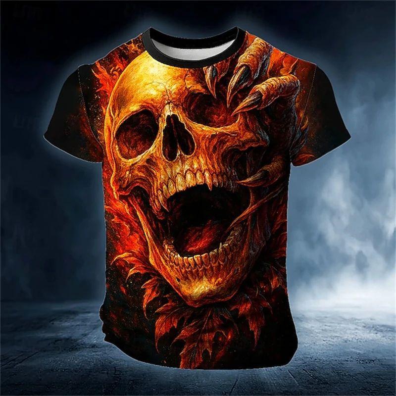 Herren 3D-Druck Halloween Totenkopf T-Shirt – Stilvoll, kurzärmelig, Rundhals; Harajuku, Outdoor-Party, Hip-Hop-Stil; Y2K Ästhetik