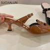 Fashion SUOJIALUN 2024 Spring New Brand Women Slipper fashion Pointed Toe Slip On Mules Shoes Thin High Heel Outdoor Dress Sandal Pumps