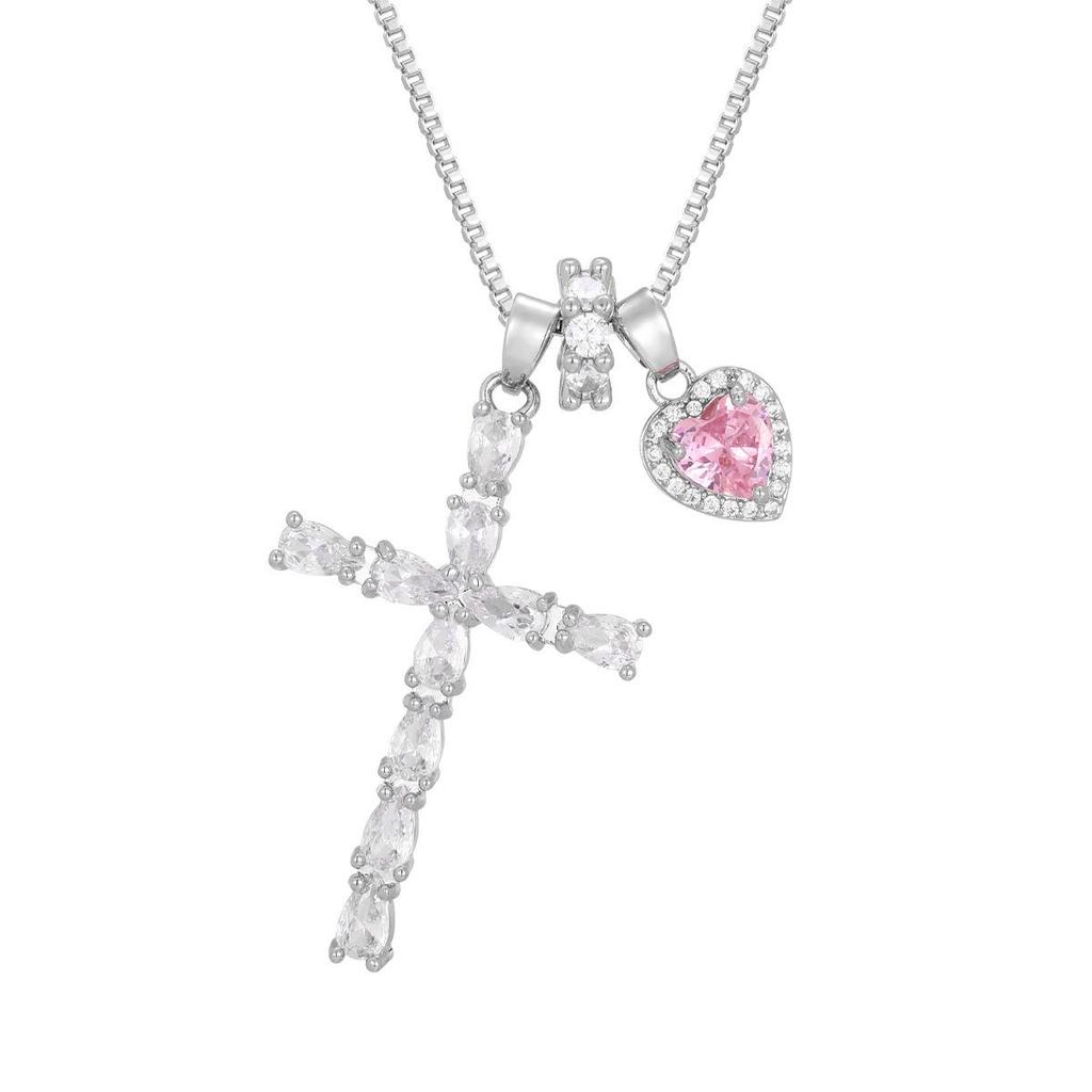 Elegant Women's 18K Gold-Plated Zirconia Cross Pendant Necklace