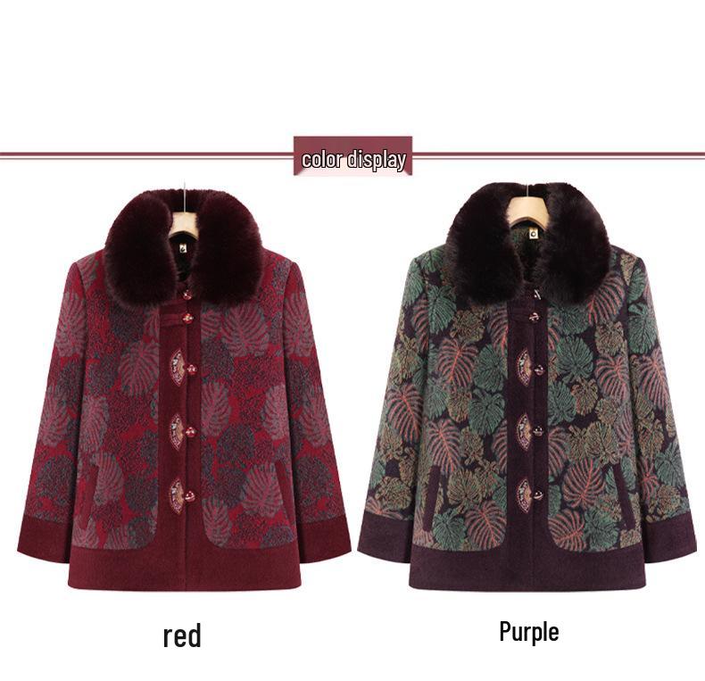 Elegant Fleece-Lined Wool Coat for Middle-Aged & Elderly Women - Cozy, Thickened Winter Jacket for Moms