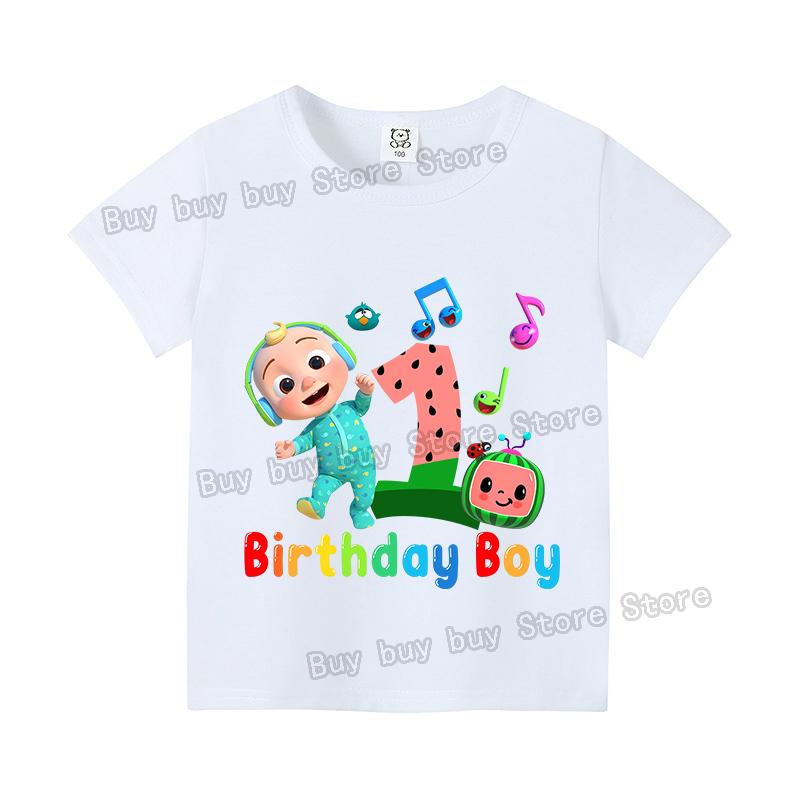 Cocomelons Number T-shirt Cute Cartoon Printed Birthday Party Tops Tee Boys Tshirt Summer Short Sleeved Cotton Children Clothing