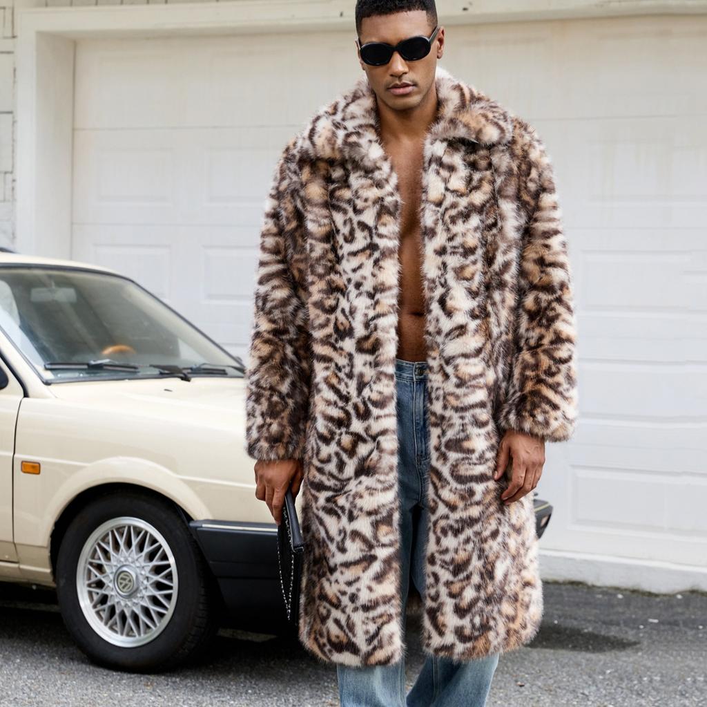 Men's Faux Fur Coat Winter Long Faux Mink Jacket Coat Fluffy Thick Trench Fake Fur Jacket for Men Windproof Long Sleeve Outerwear Warm Parka Overcoat