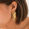 European & American Leaf Feather Stainless Steel Long Dangle Earrings - Stylish, Versatile, Light Luxury Jewelry for Women.