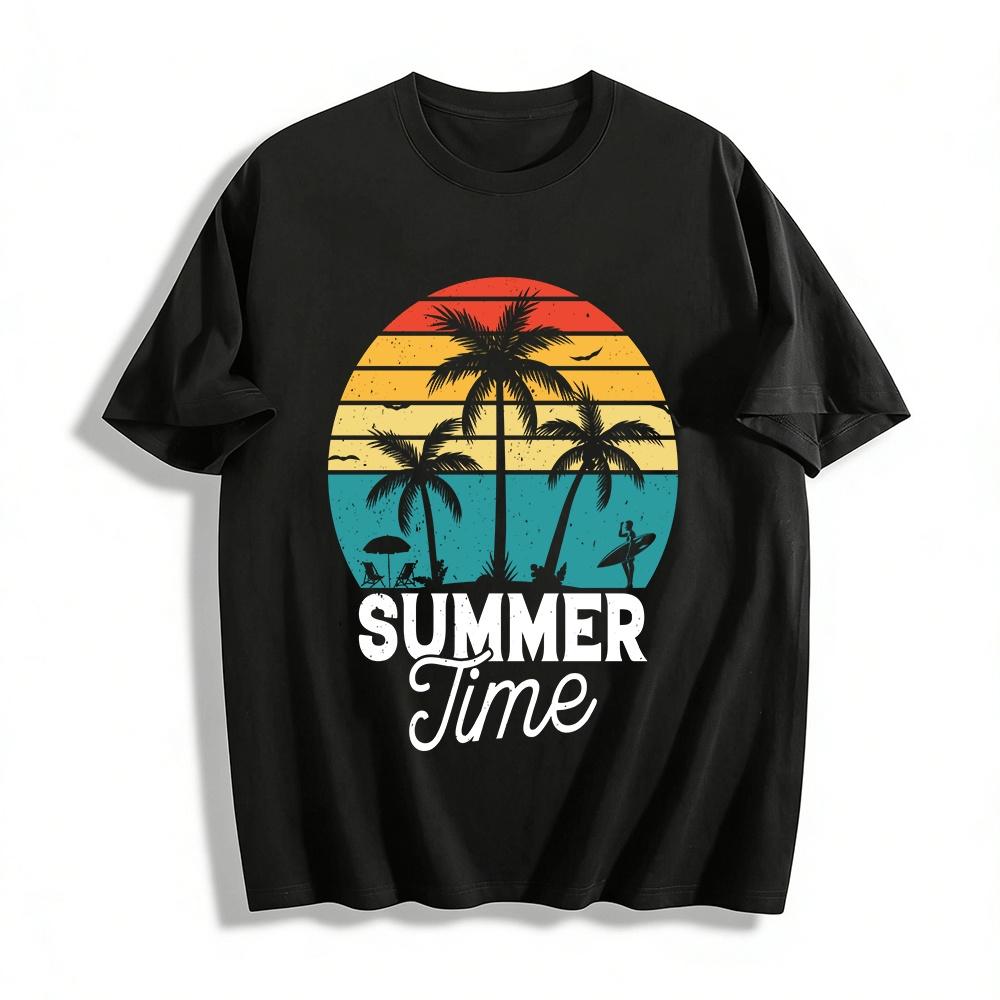 Vintage Coconut Tree Surf Vacation Print Casual Tee Pure cotton T-shirt XXS