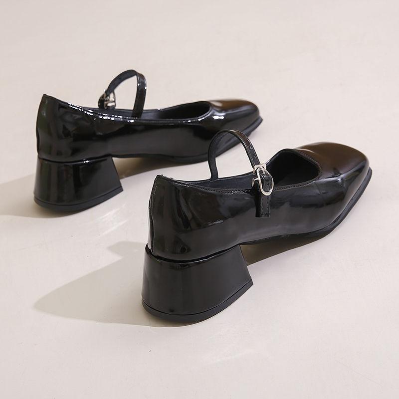 New summer thick heel high heels silver Mary Jane women's shoes with skirt temperament single shoes small leather shoes