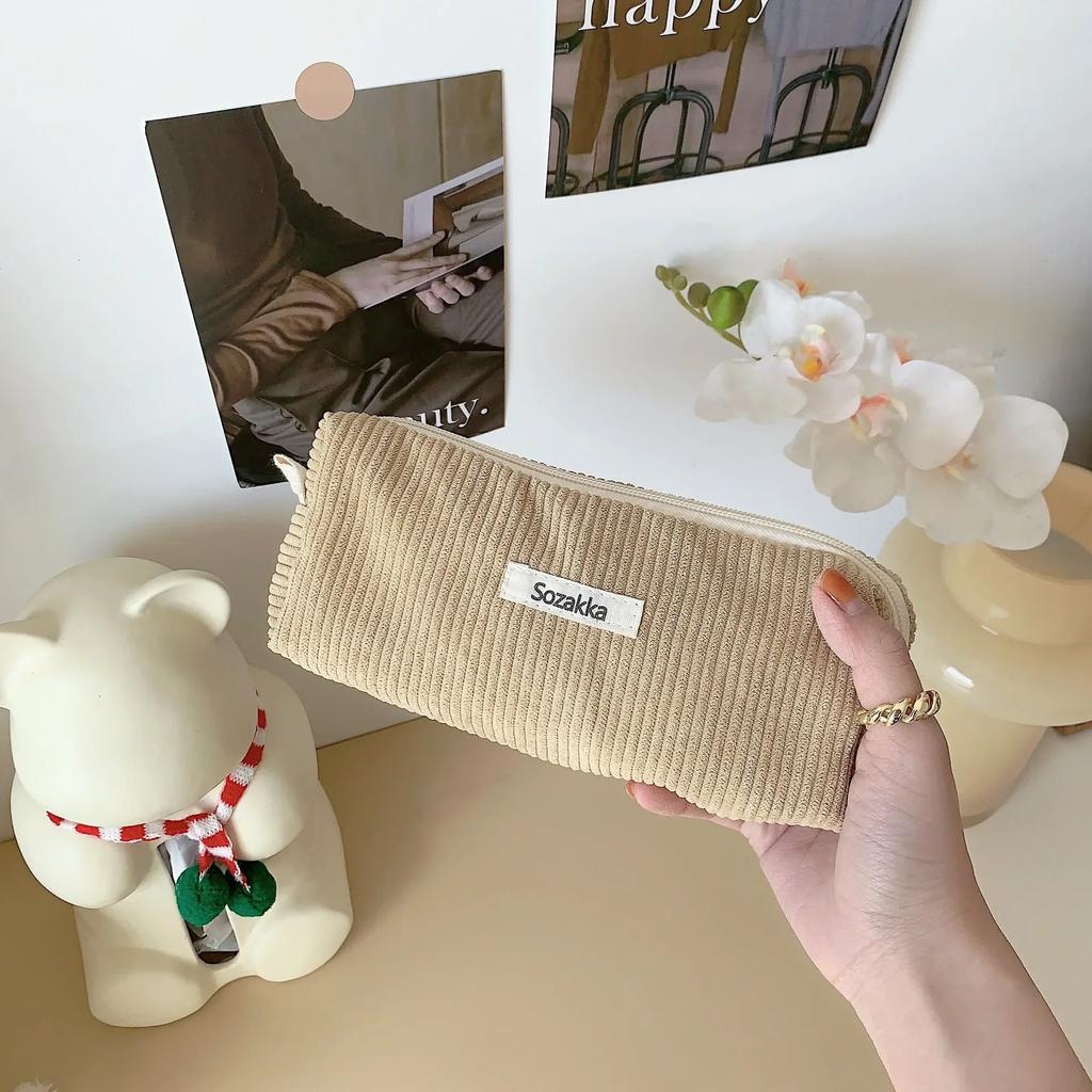 Lady Zipper Travel Toiletry Bag Necesserie Organizer Student Cute Pencil Case Korean Corduroy Cosmetic Bag Small Makeup Pouch