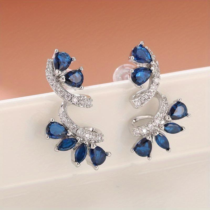 

Елегантні вишукані сережки-гвоздики у вигляді квіткової лози із синтетичного цирконію для жінок, блискучі ювелірні аксесуари, підходять для банкету, подарунок Blue