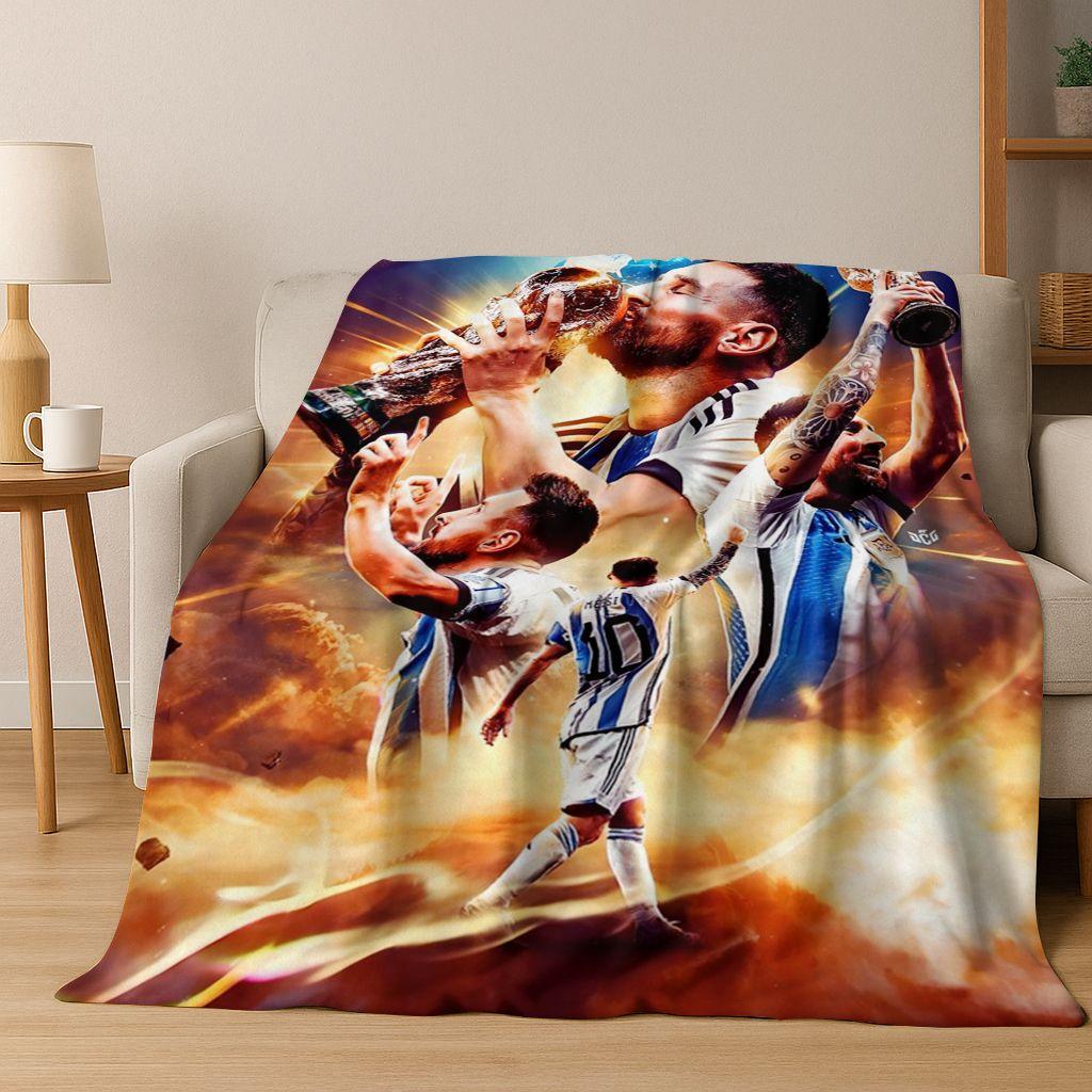 Coperta in Flanella con Disegno Animato M-Messi Capra Stella del Calcio, Coperta Morbida e Accogliente per Casa Camera da Letto Letto Divano Coperta da Picnic