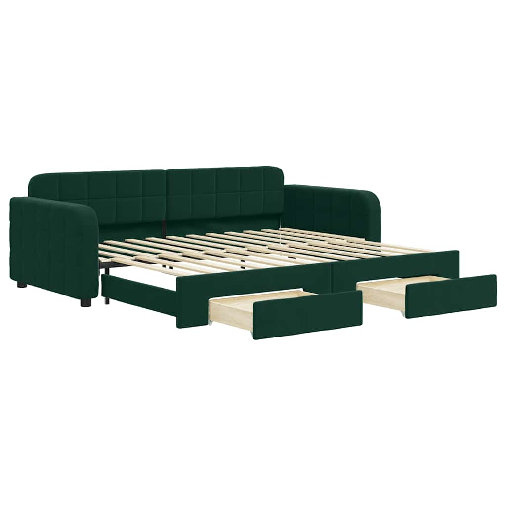 Extendable Daybed with Drawers Dark Green 90x200 Cm Velvet