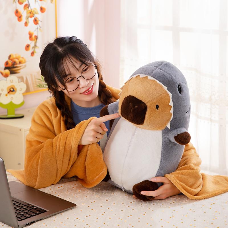 New shark turned capybara air conditioner blanket plush toy kapibara doll throw pillow