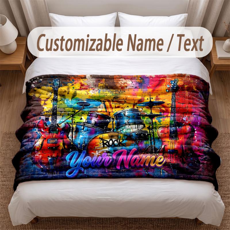 Music General Theme Soft Blanket Personalized Custom Name Text Print Warm Blanket Home Sofa Bedroom Decor