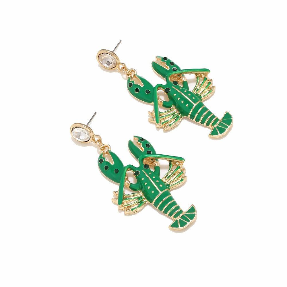 Rhinestone Enamel Stud Earrings Creative Bohemian Dangle Earring Cute Lobster Earrings  Holiday