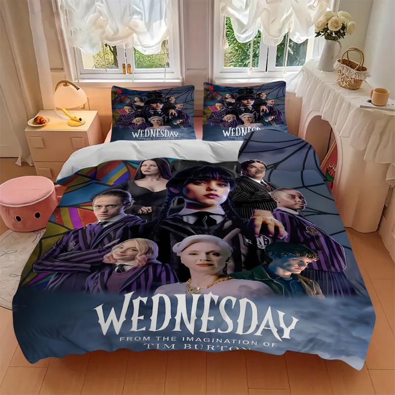 3pcs Wednesday Bedding Set Down Comforter Cover and Pillowcases, Suitable for All Seasons(No Insert)-0729035