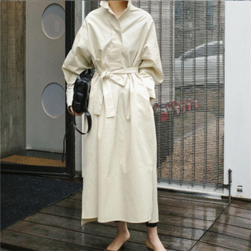 

Export Tail Order Luxury International Big Brand Label Cut Women s Clothes High-End Temperament French Loose Long Sleeves Shirt Dress Spring Apricot color S