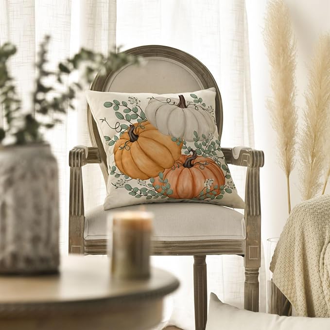 Decorative Pillowcase 45x45 Pumpkins Eucalyptus Autumn Living Room Sofa