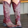 Fashion Western Style Women's Pointed Large Embroidered Rose High Heels Vintage Old Women's Boots High Barrel Western Boots