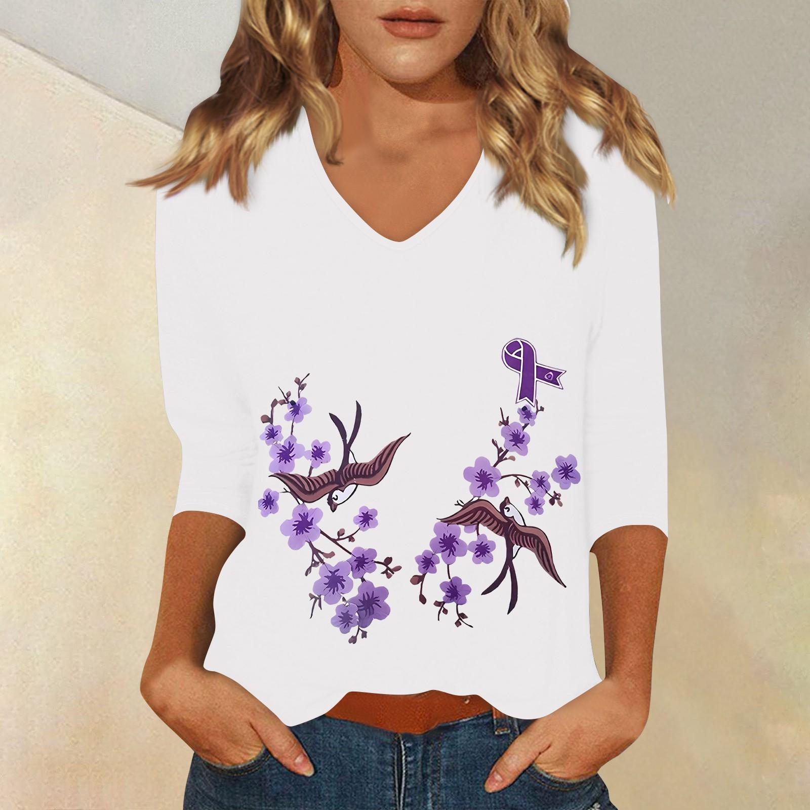 

Женская модная повседневная свободная и удобная одежда, повседневная футболка с v-образным вырезом и рукавами 3/4 с принтом, топ XL белый