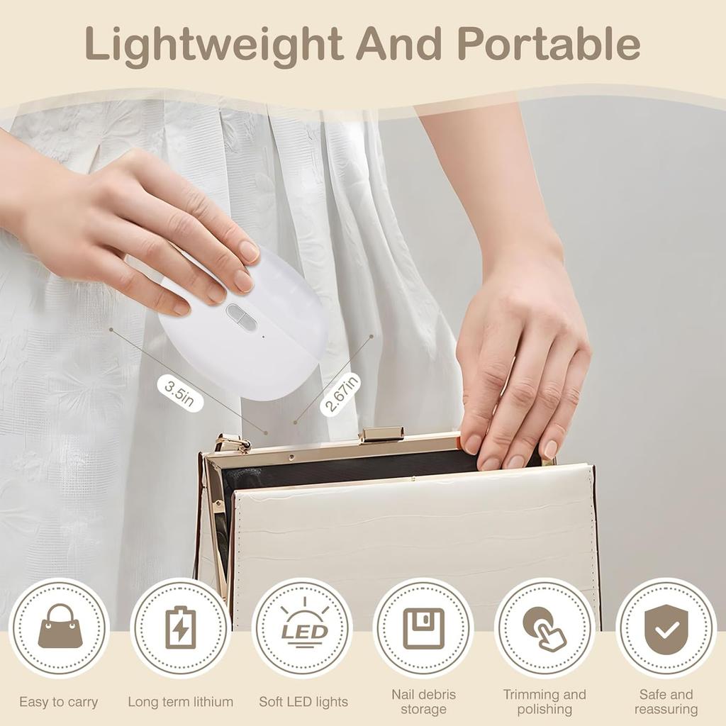 Automatic Nail Clipper Electric Nail Trimmer Polisher with Light 2 Speeds Trimmer 2 in 1 Portable Fingernail Cutter for Baby Kids Adults Seniors