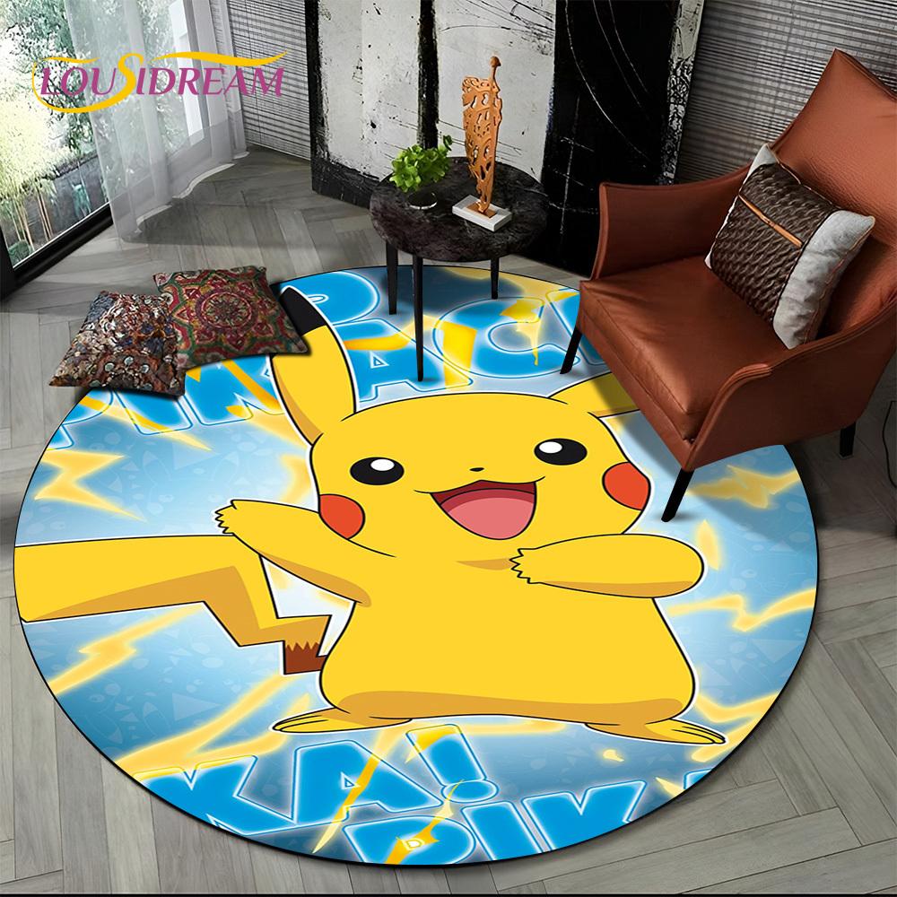 26 Style Cartoon Pokemon Cute Pikachu Round Area Rug,Carpet for Living Room Bedroom Sofa Playroom Decor,kids Non-slip Floor Mat