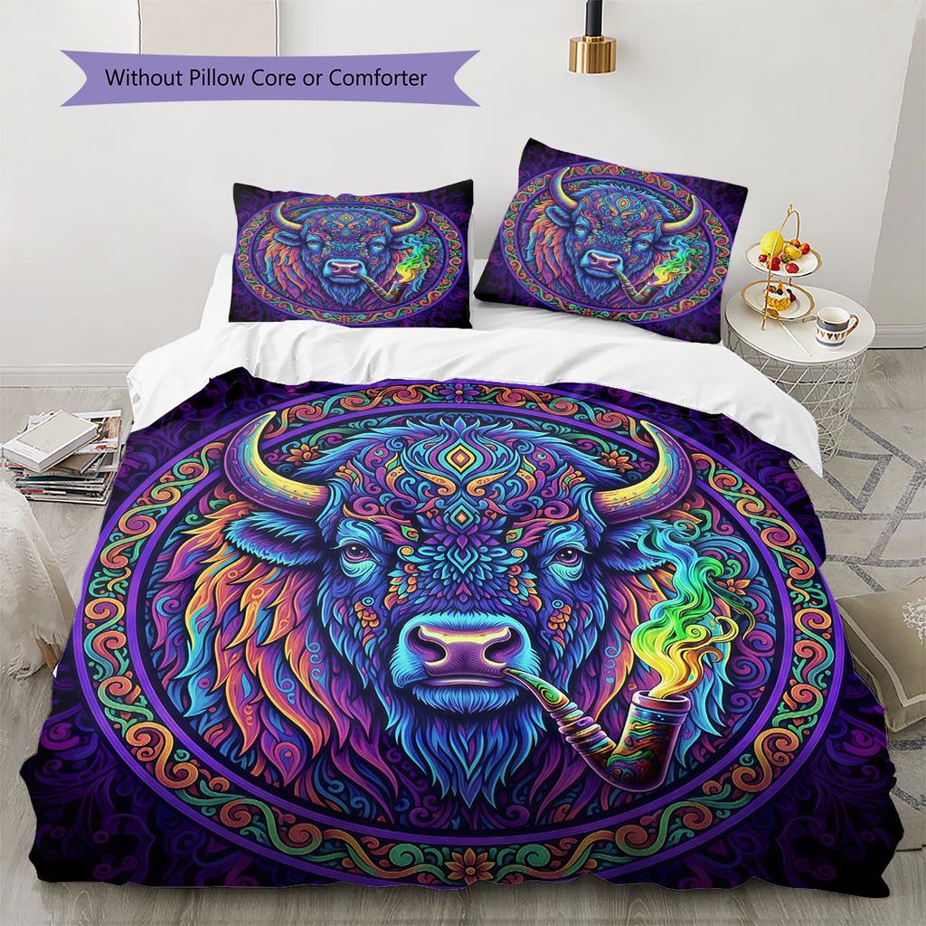 Psychedelic Animals Pattern Bedding Quilt Set Quilt Cover Pillowcase Home Decoration Birthday Gift (1 * Duvet Cover + 2 * Pillowcase, Without Core)