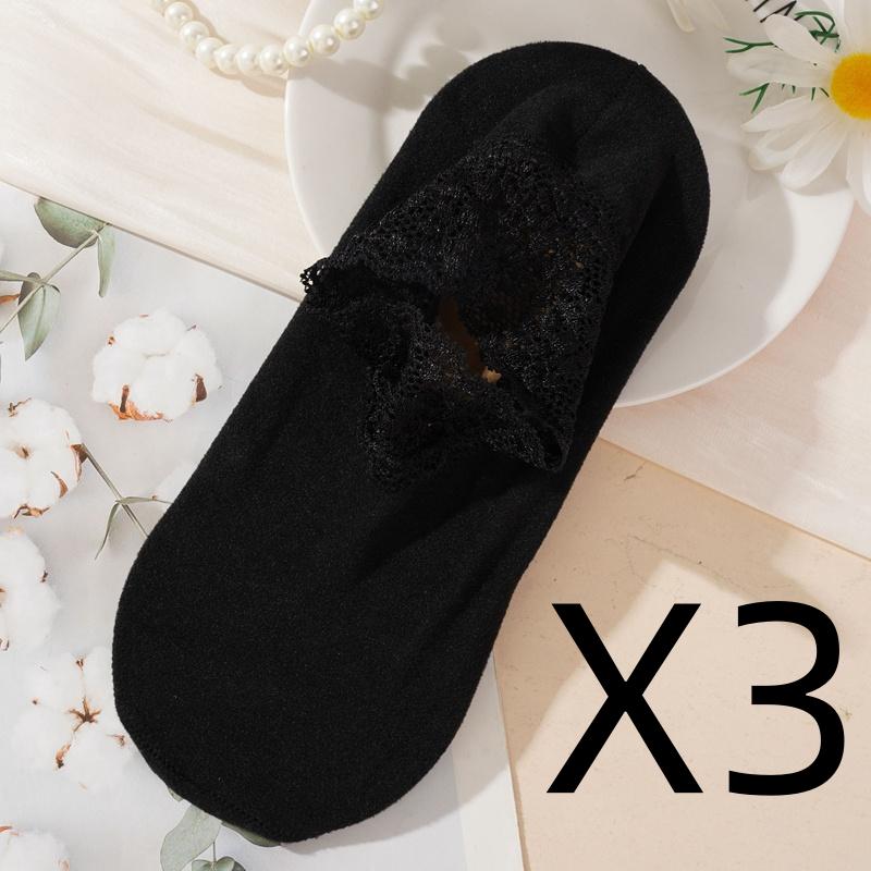 

3 пары женских кружевных термоносков с силиконовой противоскользящей подошвой, на флисовой подкладке, средней высоты, хлопковые, теплые, из немецкого велюра, уютные носки для пола для беременных женщин one size (35-41) чёрный