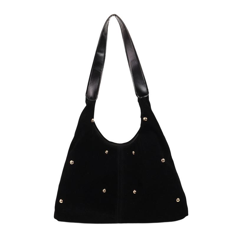 Fashion Simple Rivet Handbag Large Capacity Velvet Tote Bag With Leather Handle Autumn Winter Women Shoulder Bag Shopping Bag