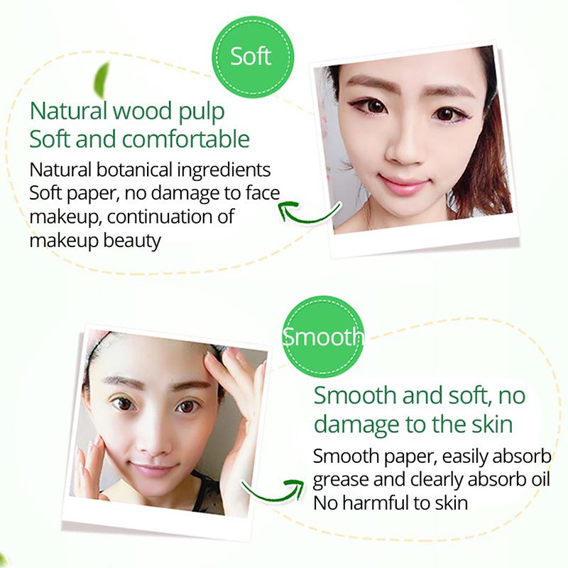100 sztuk / worek Bibułki do twarzy Film Kontrola pochłaniania oleju Bibuły do czyszczenia twarzy