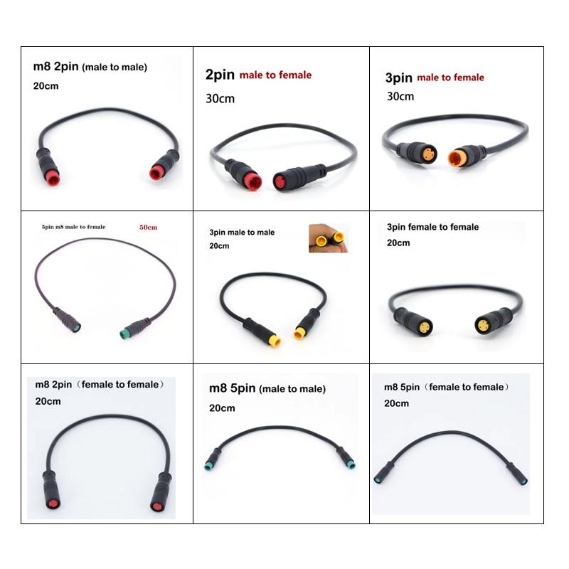0.3m 0.5m 8mm M8 2 3 5 Pin Sensor Male Female To Male Female Ebike Connector Cable Butt Joint Electric Bicycle Waterproof Wire