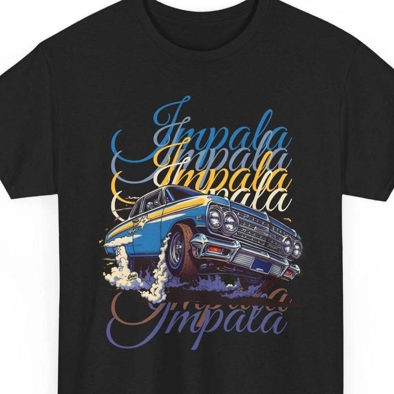 Lowrider Impala Illustration T-Shirt | Classic Car Tee, Retro Automotive Design XXL