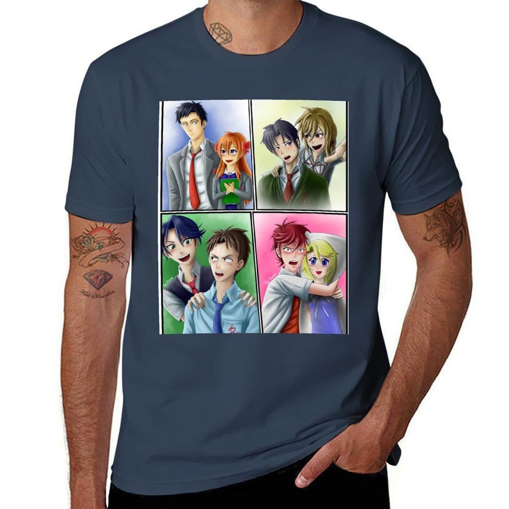 Gekkan Shoujo Nozakikun Couples Unisexga Panels TShirt Casual Light Summer Short Sleeve Top