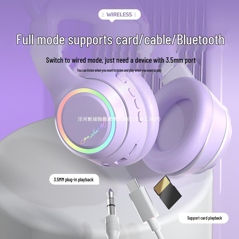 Wireless Bluetooth Cat Ear Headphones - Noise Cancelling, Over-Ear, Gaming & Music for Kids & Computers