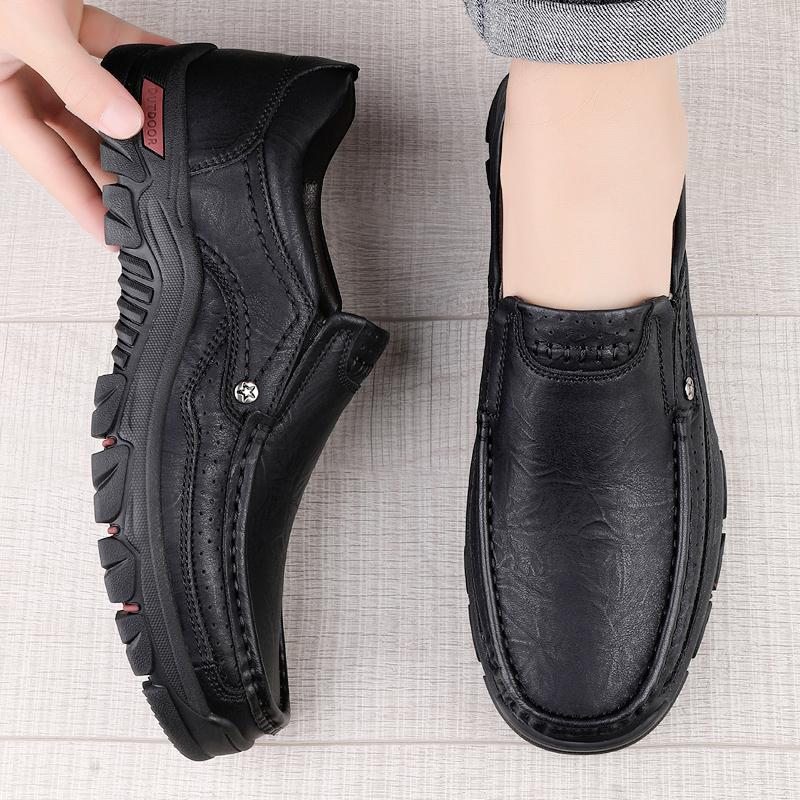 Fashion Retro Style Genuine Leather Men's Business Casual Shoes Soft Sole Anti-Slip Breathable 2025 New Dress Shoes for Daily Commuting