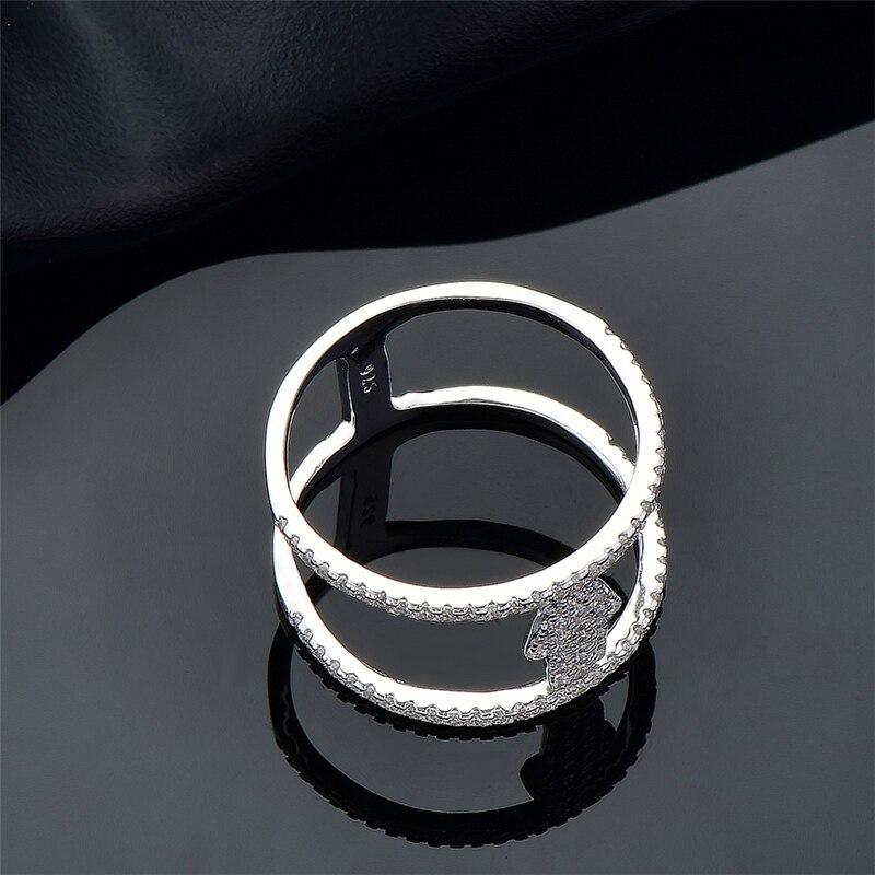 New Turkish Evil Eye Hand Hamsa Ring For Women Crystal Zircon 925 Sterling Silver Accessories Fine Jewelry