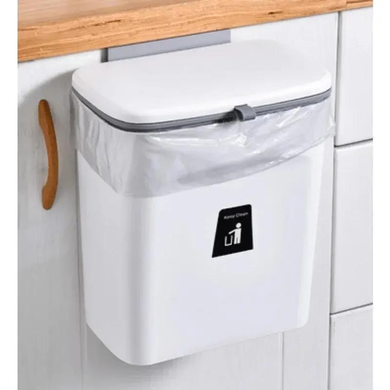 7L / 9L Wall Mounted Trash Can Bin with Lid Waste Bin Kitchen Cabinet Door Hanging Trash Bin Garbage Car Recycle Dustbin Rubbish