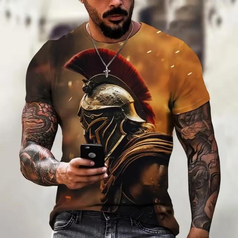 European and American Fashion Retro Spartan Warrior Graphic T-shirt For Men New Trend Casual 3D Printed Cool Personality Tee Top
