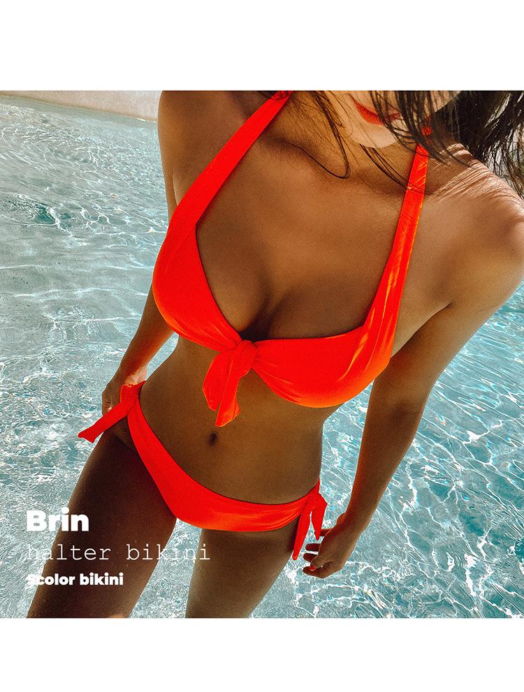 Solid Color Sexy Triangle Bikini - Two-Piece Backless Beach Swimwear